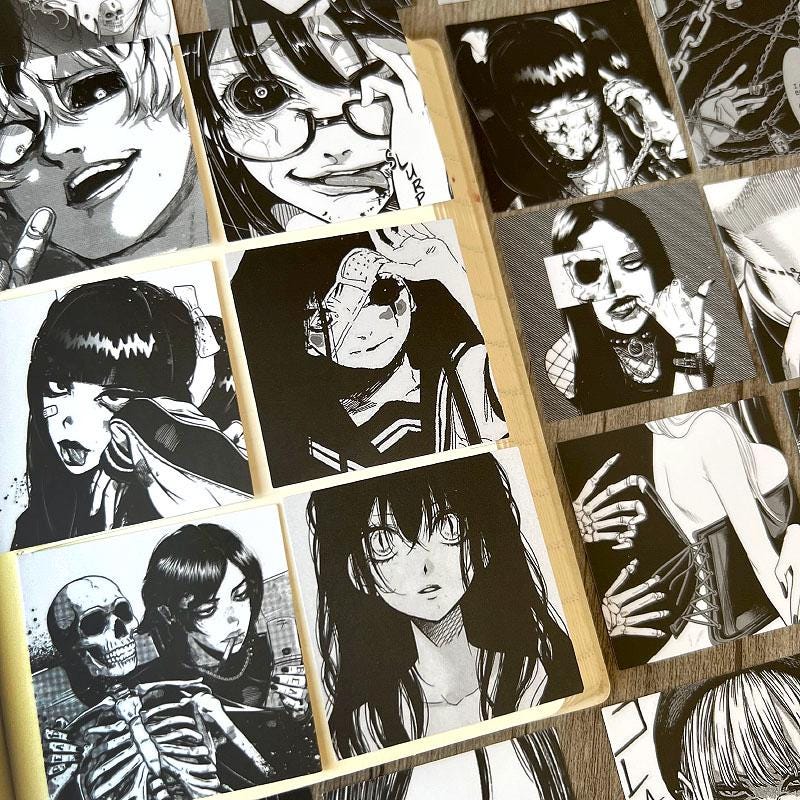 Horror Manga Stickers Pack, Dark Anime Gothic Decals