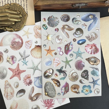 Dreamy Ocean Stickers – Iridescent Shells, Pearls & Starfish for Journals and Scrapbooking