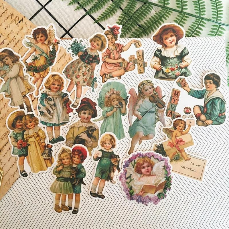 Angel Baby Stickers, Vintage Victorian Ephemera, Junk Journal Stickers, Scrapbook Decals