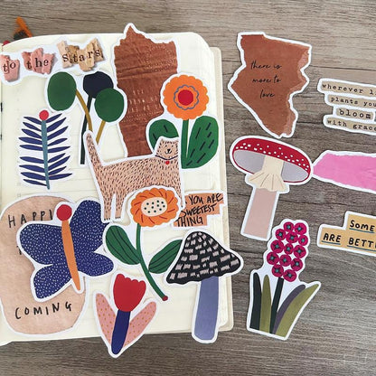 Vintage Floral Stickers for Journal – Collage Scrapbook Stickers with Motivational Phrases