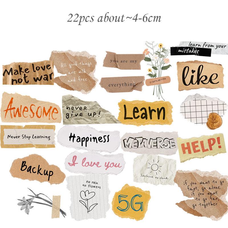 Vintage Quote Stickers, Torn Paper Ephemera for Junk Journal, Retro Scrapbook Supplies