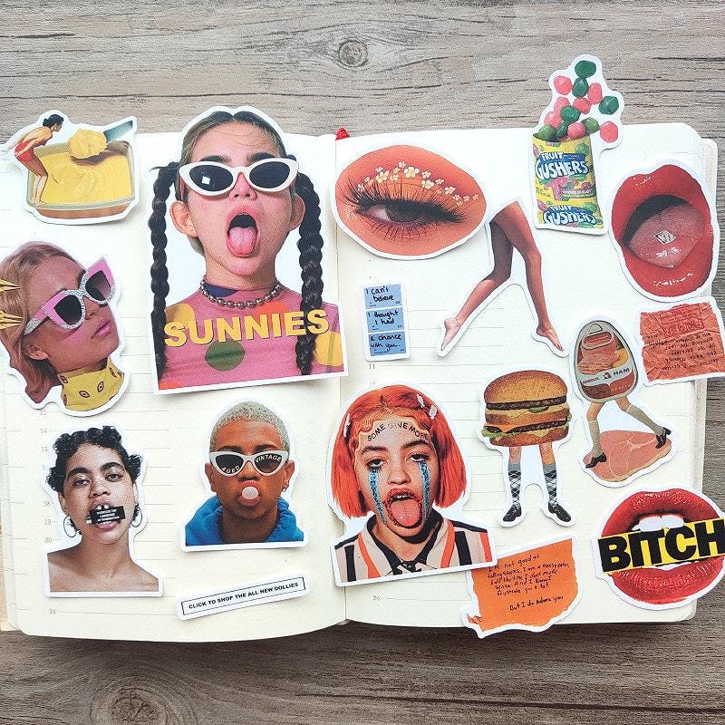 Y2K Quirky Stickers Pack Funny Faces Food Lips Sunglasses Laptop Journal Decals