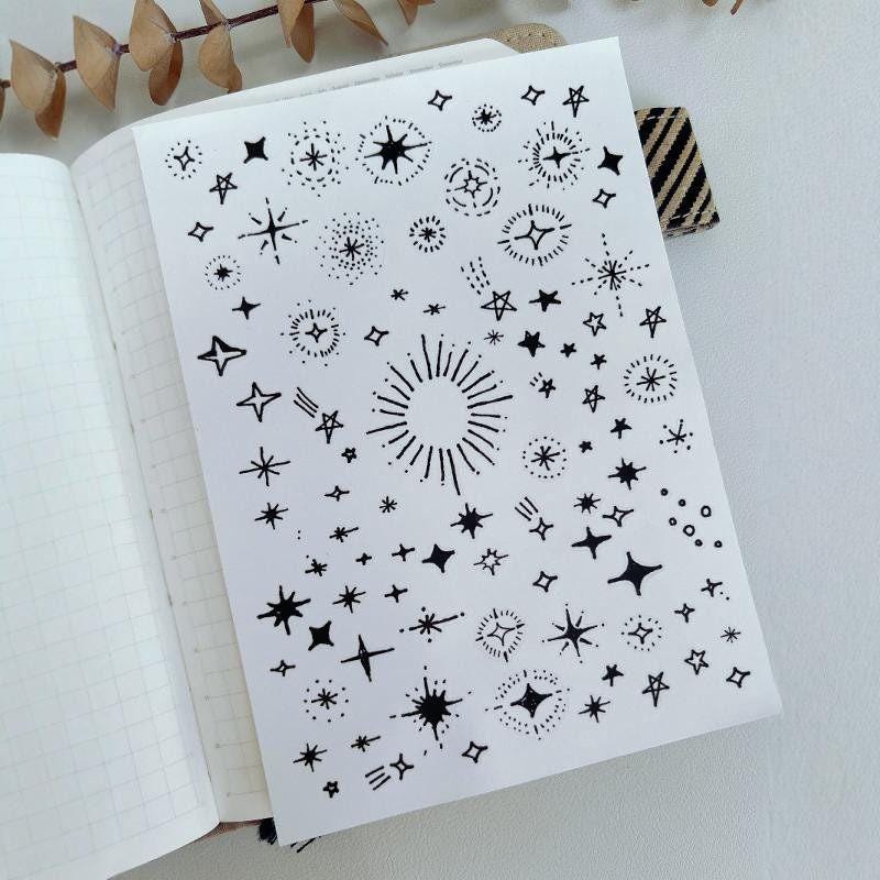 Minimalist Star Stickers, Black Celestial Planner Decals, Tiny Sparkle Line Art Journaling Stickers