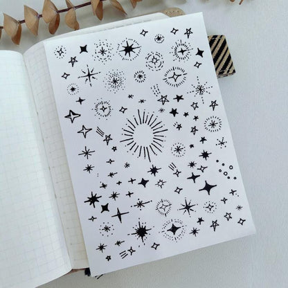 Minimalist Star Stickers, Black Celestial Planner Decals, Tiny Sparkle Line Art Journaling Stickers
