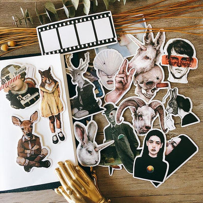 Surreal Animal & Human Stickers - Unique Fantasy Designs for Scrapbooking