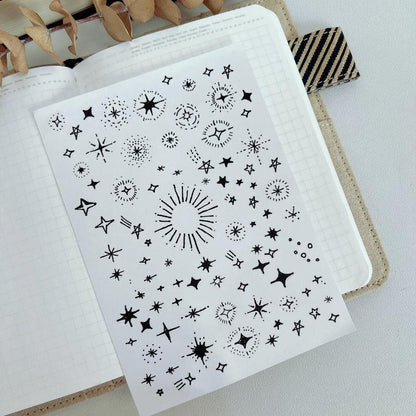 Minimalist Star Stickers, Black Celestial Planner Decals, Tiny Sparkle Line Art Journaling Stickers