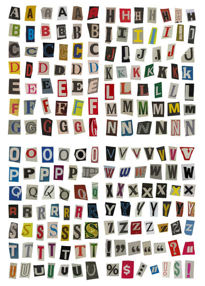 Ransom Letter Alphabet Stickers, Magazine Style Cutout Letters, Scrapbook & Junk Journal Sticker Sheet
