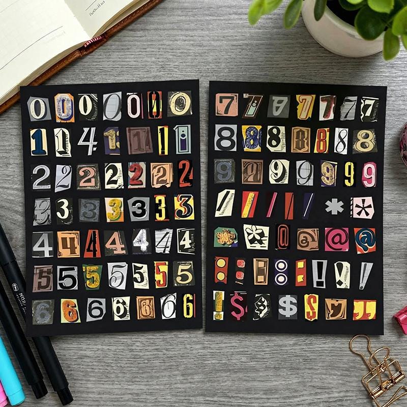 Ransom Note Numbers Stickers Magazine Cutout Symbols Pack Junk Journal Scrapbook Planner Collage Ephemera