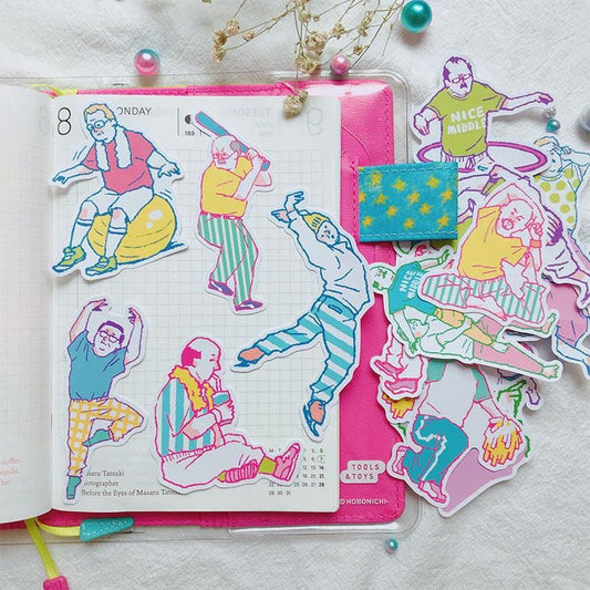 Funny Active Dad Stickers | Retro Sports & Yoga Poses, Planner Decoration