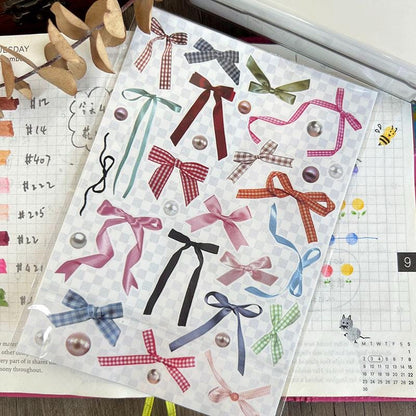 Kawaii Button Bow Pearl Stickers: Pastel Scrapbook Planner Decorations