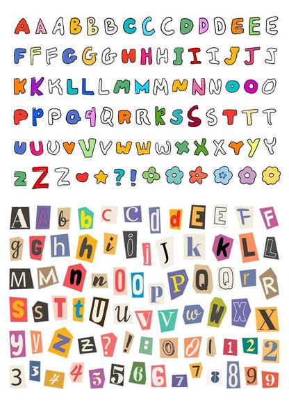 Ransom Letter Alphabet Stickers, Magazine Style Cutout Letters, Scrapbook & Junk Journal Sticker Sheet