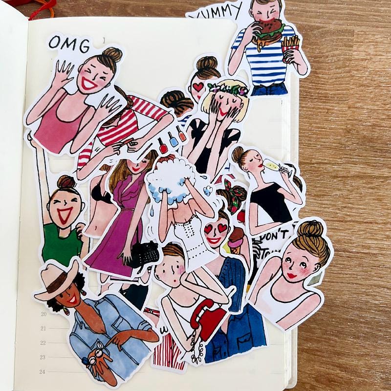 Fashion Girl Stickers Pack - Daily Life Women Planner Journal Deco Shopping Eating Makeup