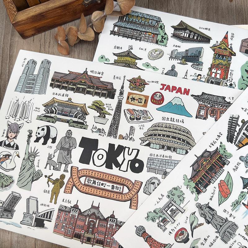 Japan Travel Stickers: Tokyo, Kyoto, Mt. Fuji (Waterproof PVC)