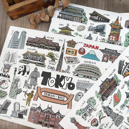 Japan Travel Stickers: Tokyo, Kyoto, Mt. Fuji (Waterproof PVC)