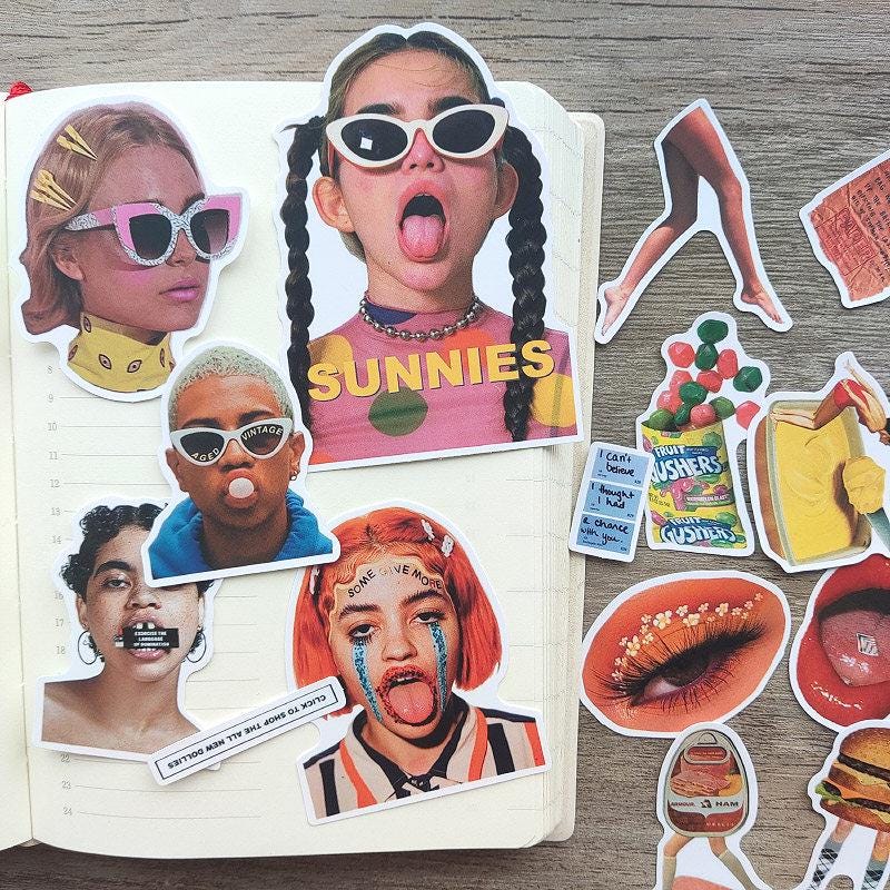 Y2K Quirky Stickers Pack Funny Faces Food Lips Sunglasses Laptop Journal Decals