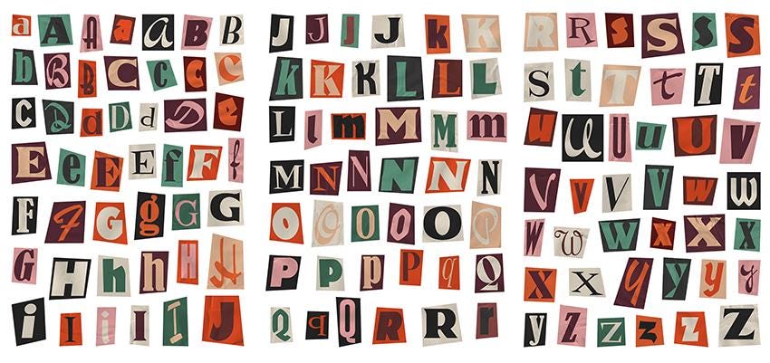 Ransom Letter Alphabet Stickers, Magazine Style Cutout Letters, Scrapbook & Junk Journal Sticker Sheet
