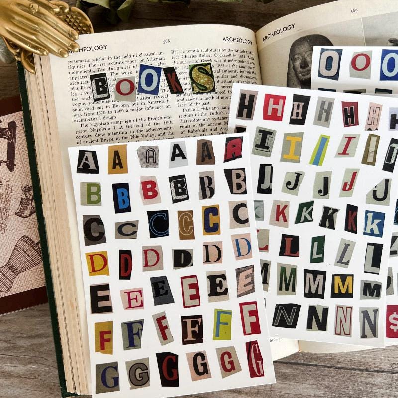 Ransom Letter Alphabet Stickers, Magazine Style Cutout Letters, Scrapbook & Junk Journal Sticker Sheet