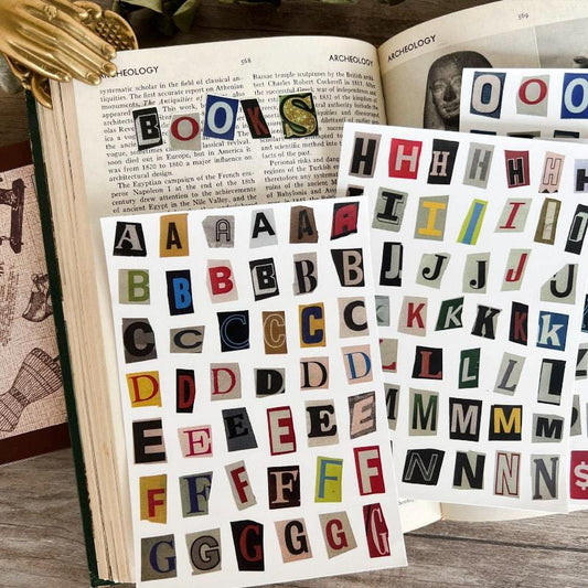 Ransom Letter Alphabet Stickers, Magazine Style Cutout Letters, Scrapbook & Junk Journal Sticker Sheet