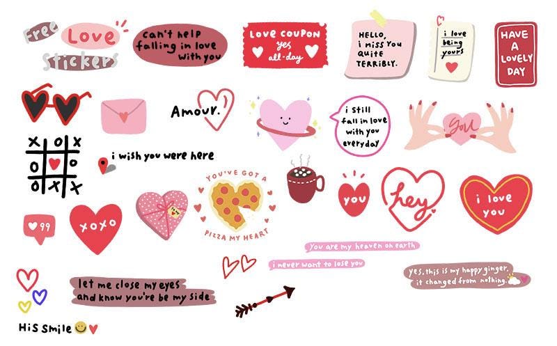 Kawaii Love Message Stickers Pack – Romantic Scrapbook & Planner Decor