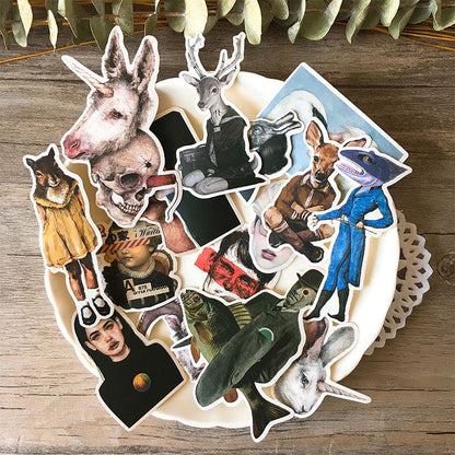 Surreal Animal & Human Stickers - Unique Fantasy Designs for Scrapbooking