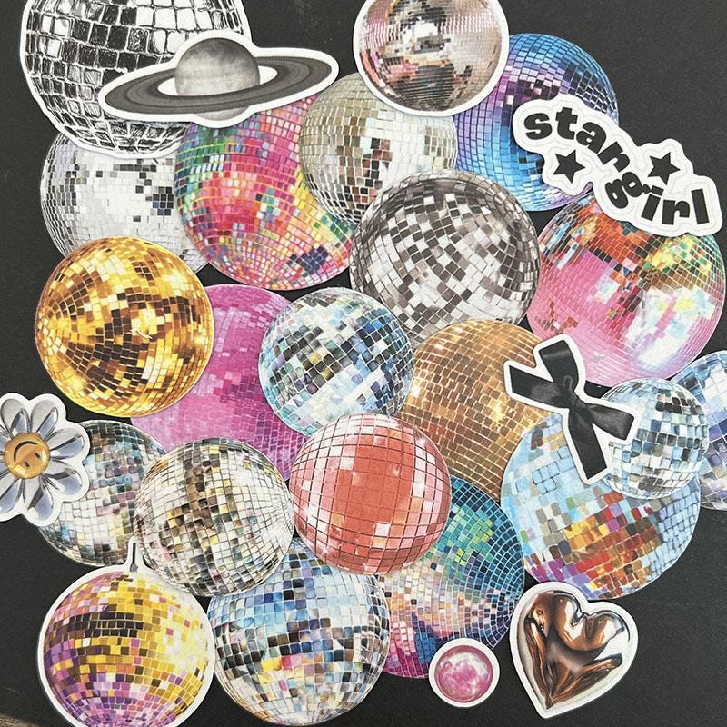 Retro Disco Ball Sticker Pack – Holographic Party Stickers for Journal, Scrapbook, Laptop